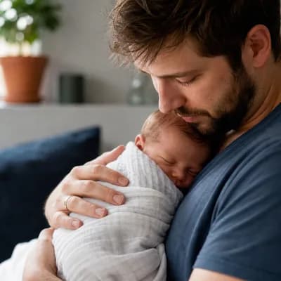 Vater hält sein Neugeborenes
